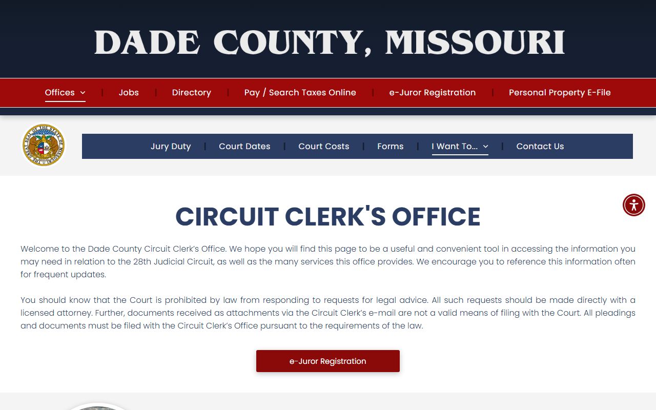 Dade County Circuit Clerk records page for Dade County Missouri