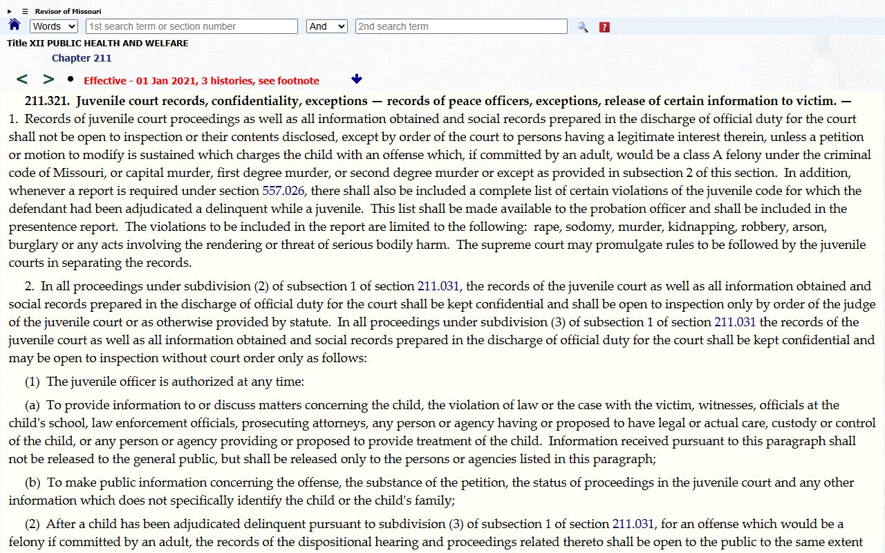 Dade County arrest records Missouri juvenile confidentiality statute
