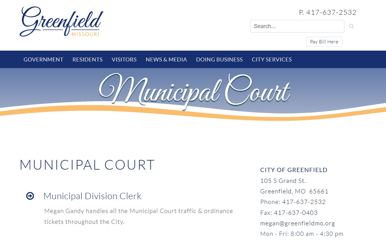 Dade County court dockets Greenfield municipal court office