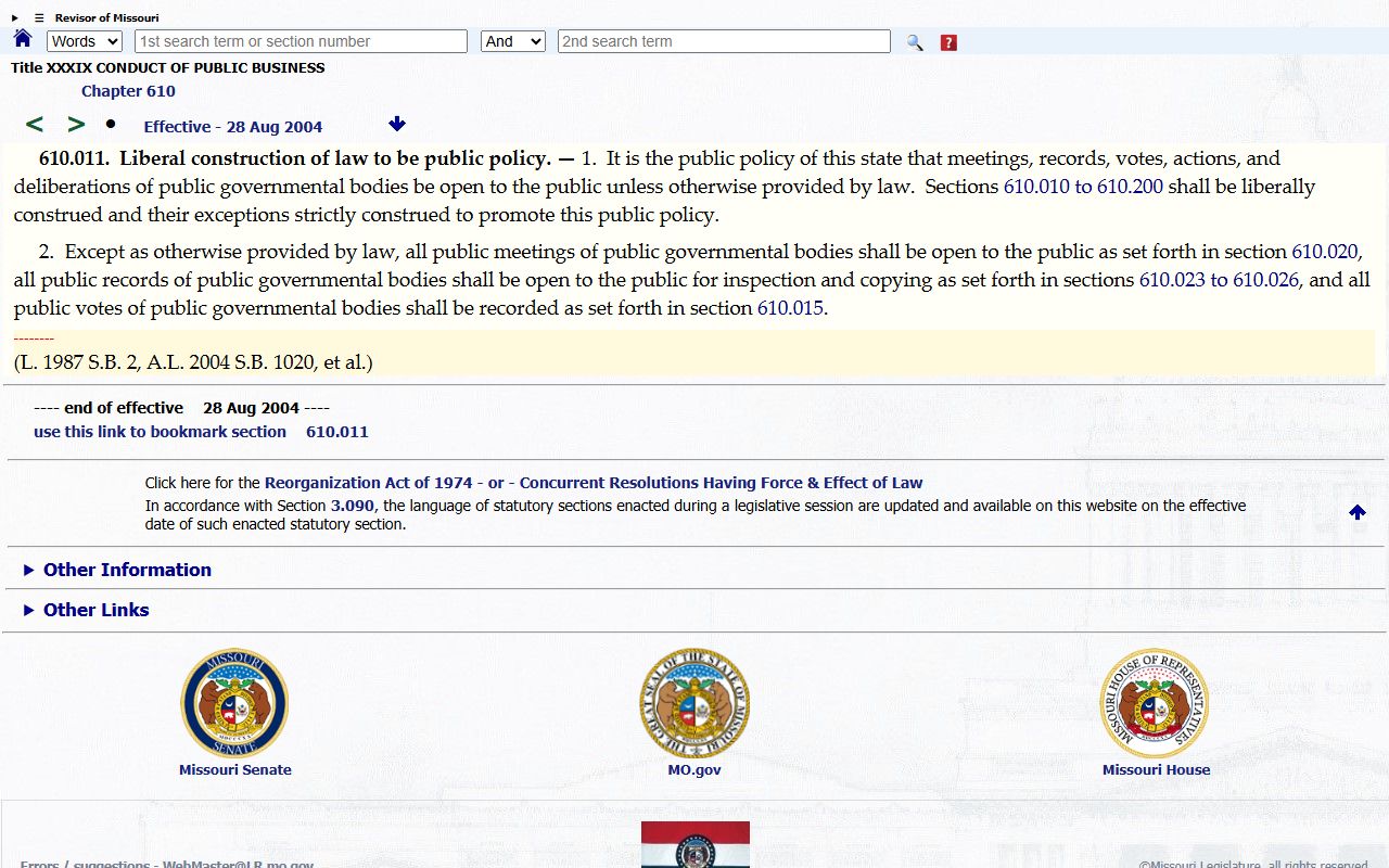 Dade County court records Missouri Sunshine Law public policy