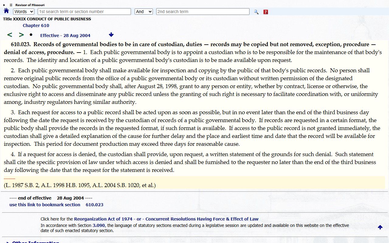 Dade County court records Missouri Sunshine Law response timing
