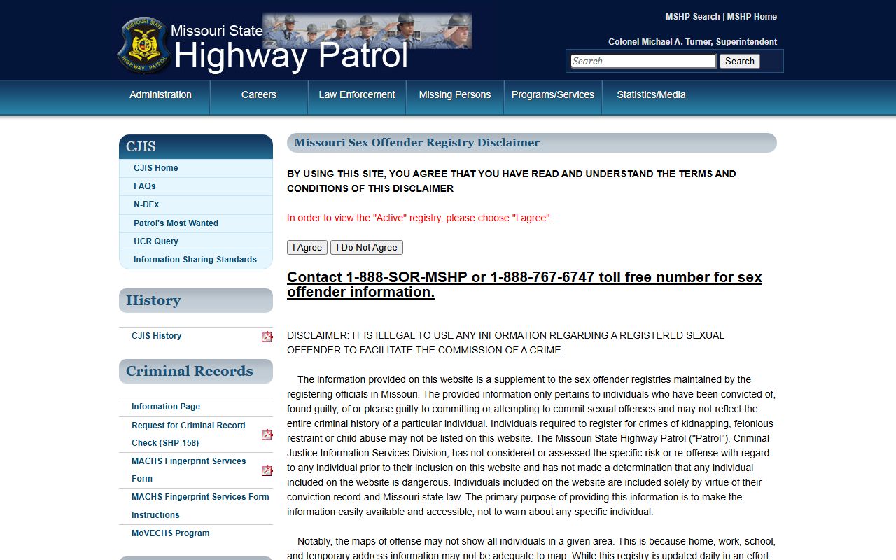 Dade County criminal court records MSHP sex offender registry entry page