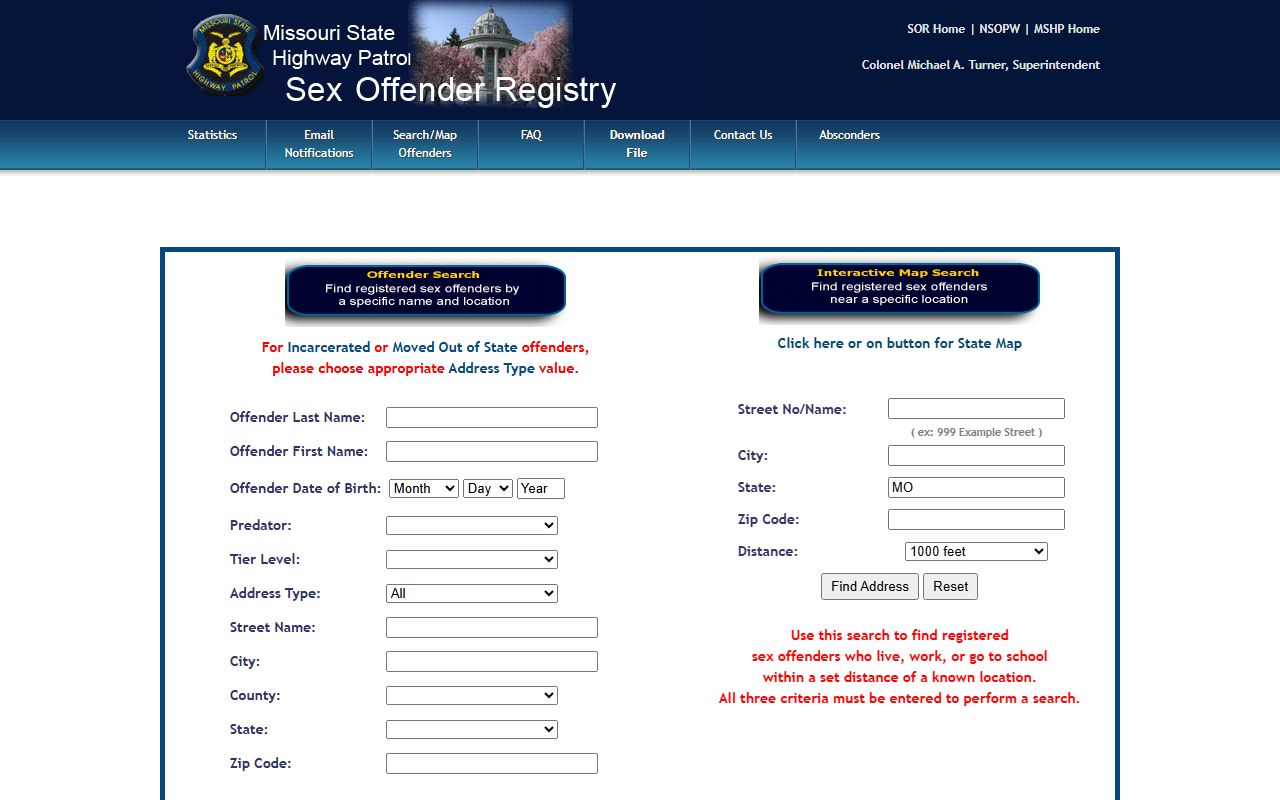 Dade County criminal court records MSHP registry search fields