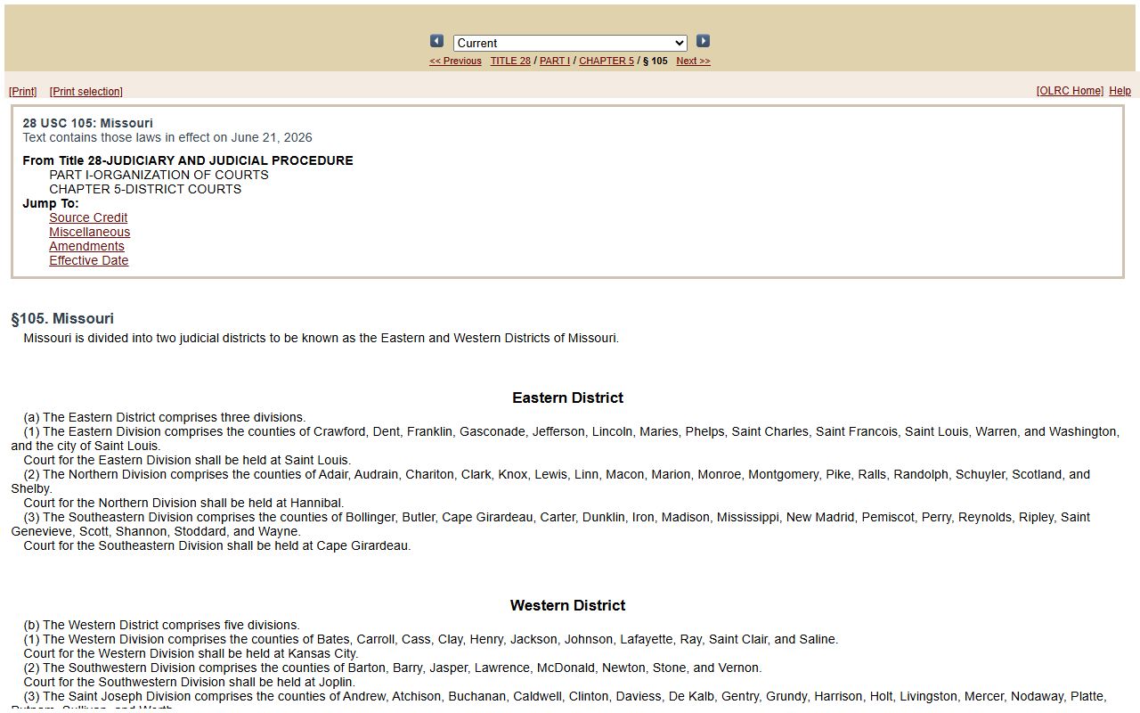 Dade County listed in Western District of Missouri Southern Division under federal law