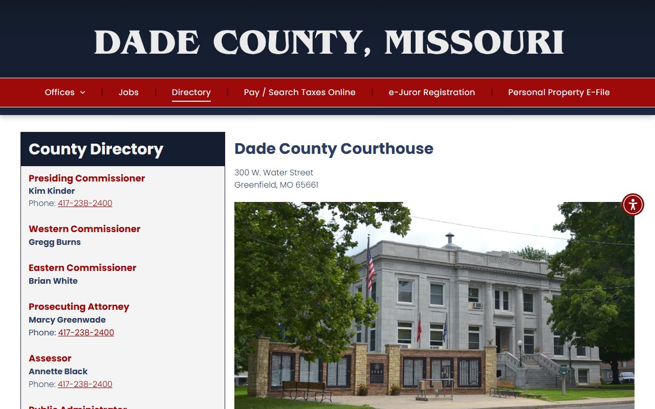 Dade County court records directory page