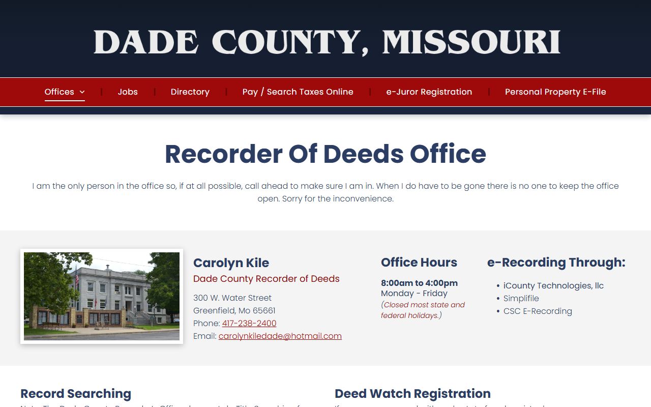 Dade County marriage records Recorder of Deeds page