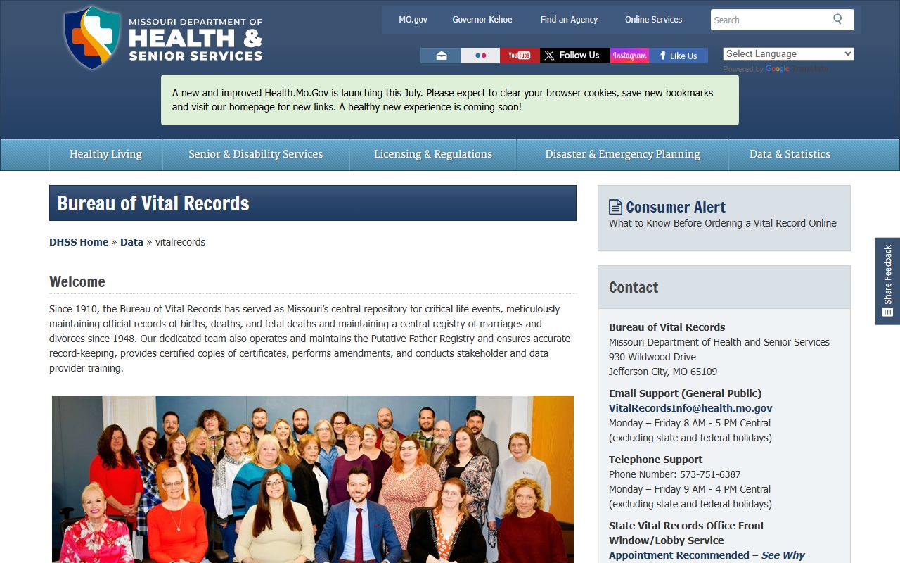 Dade County marriage and divorce records Missouri DHSS vital records overview