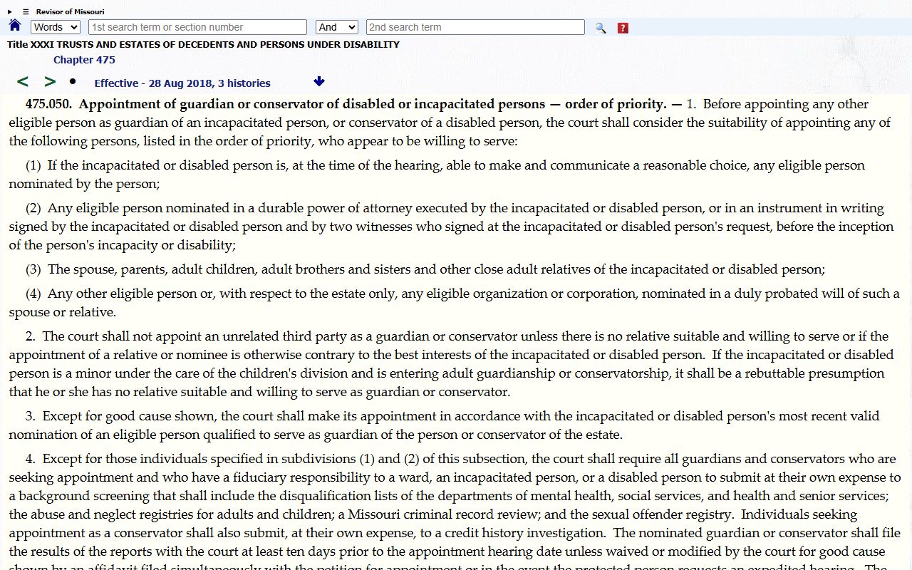 Dade County probate records Missouri guardianship statute