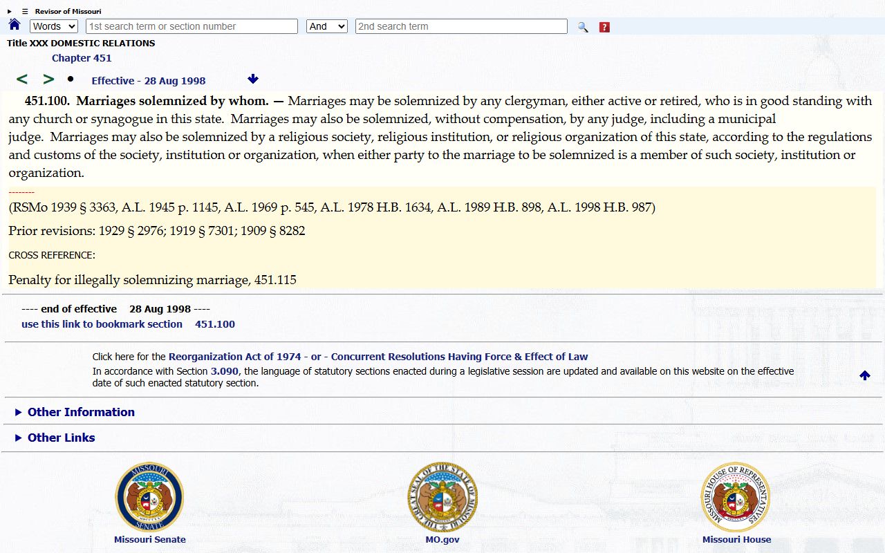 Dade County traffic court records assigned Missouri solemnization statute source